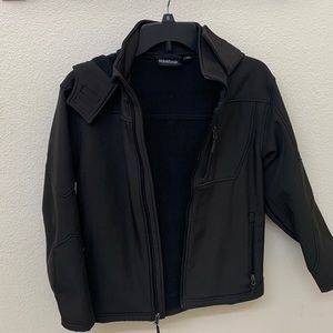 Black Reebok jacket.